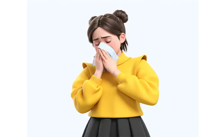 Woman Using Napkin for Mouth and Nose Allergy 3D Cartoon Illustration